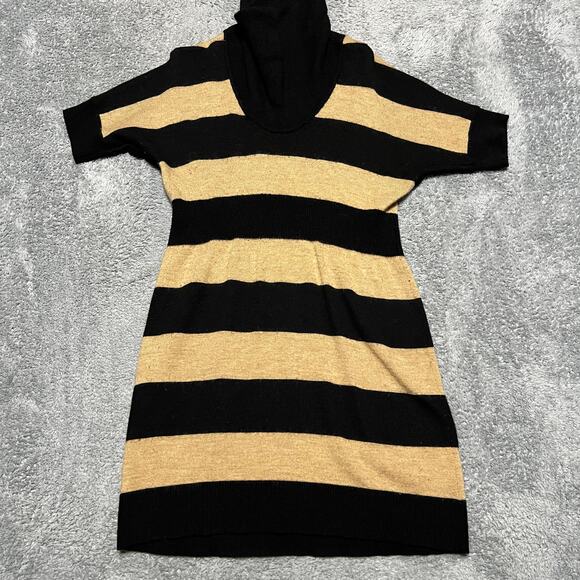 LOFT Dress Womens Large Black Brown Striped Merino Wool Blend Sweater Mini - Picture 1 of 6